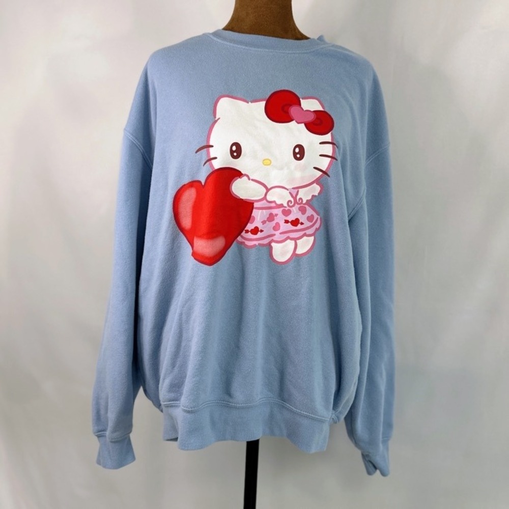 Sanrio Hello Kitty Sweatshirt Womens Large Blue Good Heart Graphic Pullover